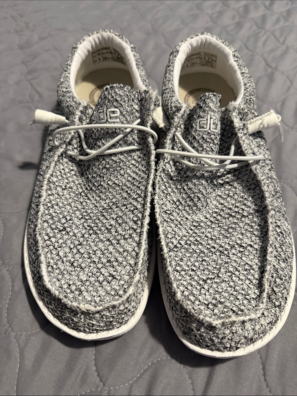 Hey Dude Men's Wally Knit Loafers in Gray and White